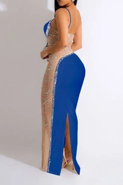 Rhinestone Trim Rocking Mesh Patchwork Maxi Dress 33 Rhinestone Trim Rocking Mesh Patchwork Maxi Dress -Clothing-PrettyTina H23021652 BL 2