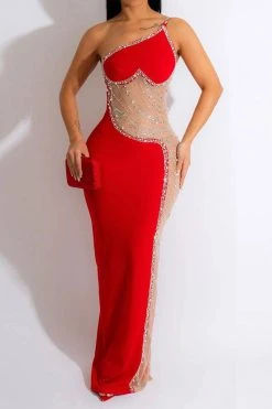 Rhinestone Trim Rocking Mesh Patchwork Maxi Dress 20 Rhinestone Trim Rocking Mesh Patchwork Maxi Dress -Clothing-PrettyTina H23021652 RE 4