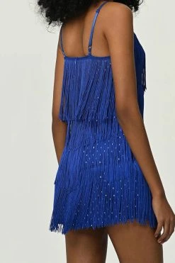 Solid Color Retro Tassel Mini Dress -Clothing-PrettyTina H23021662 BL 3