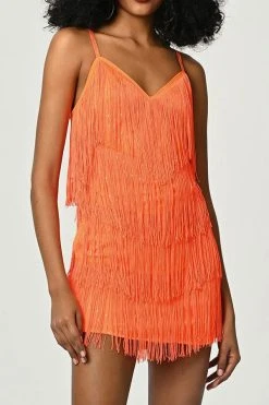 Solid Color Retro Tassel Mini Dress -Clothing-PrettyTina H23021662 OR 2