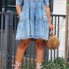 Solid Color Casual Tiered Ruffle Denim Mini Dress