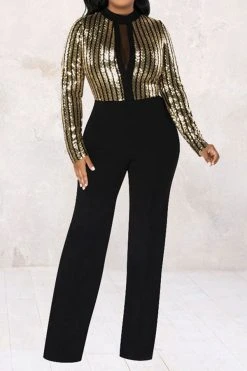 Sequined Patchwork Striking Jumpsuit -Clothing-PrettyTina H23022364 BK 5 637b95c8 b60c 4caa a55f 661d38652c73