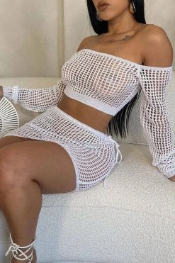 Knitted Hollow-Out Beachy Tie Side Dress Suit 18 Knitted Hollow-Out Beachy Tie Side Dress Suit -Clothing-PrettyTina H23022381 WH 3