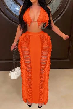 Solid Color Ripped On-trend Tassel Dress Suit 21 Solid Color Ripped On-trend Tassel Dress Suit -Clothing-PrettyTina H23022382 OR 1
