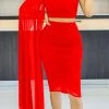 Solid Color Striking Cape Sleeve Dress Suit