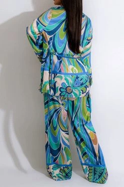 Tribal Floral Print Retro Pant Suit Three Pieces -Clothing-PrettyTina H23030273 BL 2