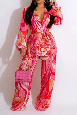 Tribal Floral Print Retro Pant Suit Three Pieces