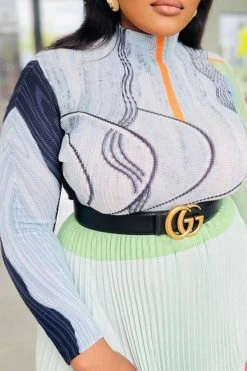 Abstract Print Classic Pleated Dress Suit -Clothing-PrettyTina H23030737 LG 2