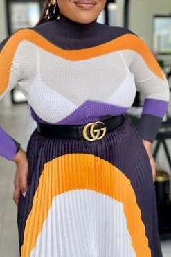 Abstract Print Classic Pleated Dress Suit -Clothing-PrettyTina H23030737 WH 2