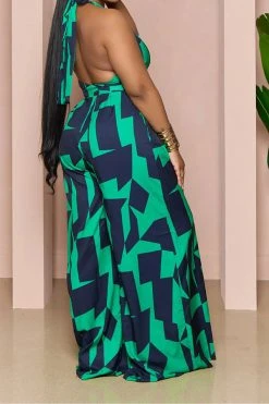 Geometric Print Commuting O-Ring Backless Jumpsuit -Clothing-PrettyTina H23030761 GR 2