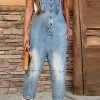 Gradient Casual Suspender Denim Jumpsuit
