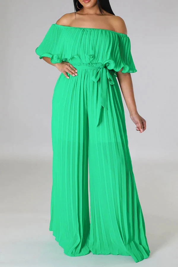 Solid Color Classic Layered Pleated Jumpsuit With Belt 2 Solid Color Classic Layered Pleated Jumpsuit With Belt - Image 2