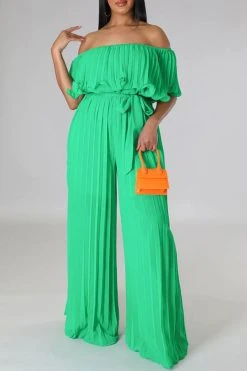 Solid Color Classic Layered Pleated Jumpsuit With Belt 6 Solid Color Classic Layered Pleated Jumpsuit With Belt -Clothing-PrettyTina H23030774 GR 2
