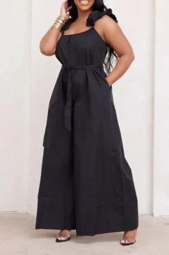 Ruffle Strap Sweet Belted Wide Leg Jumpsuit