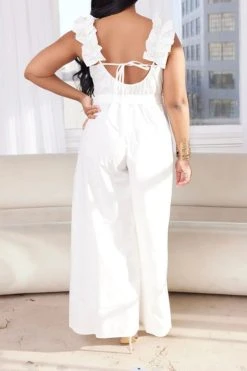 Ruffle Strap Sweet Belted Wide Leg Jumpsuit -Clothing-PrettyTina H23030782 WH 3