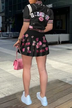 Cartoon Print Preppy Pleated Dress Suit -Clothing-PrettyTina H23030797 BK 3 7816aa75 72af 4fec ade0 7a0e05794951