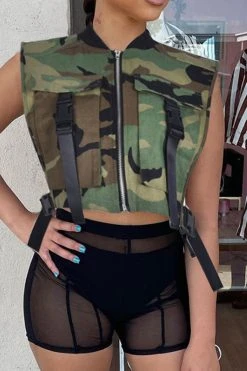 Buckled Design Modern Zipper Denim Camisole -Clothing-PrettyTina H23030809 DG 1