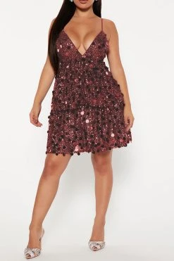Sequined Stylish Deep V Neck Mini Dress -Clothing-PrettyTina H23032034 WR 1