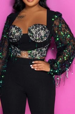 Sequined Patchwork Glamorous Cutout Waist Jumpsuit -Clothing-PrettyTina H23032082 BK 3