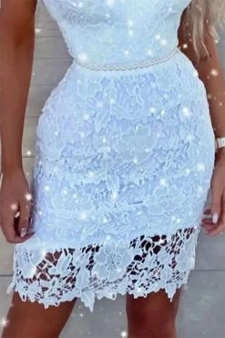 Lace Elegant Pearl Strap Mini Dress 5 Lace Elegant Pearl Strap Mini Dress -Clothing-PrettyTina H23033179 WH 3