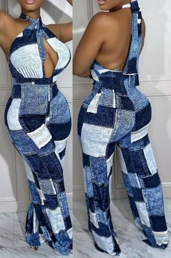 Checked Smart Cross Halter Jumpsuit -Clothing-PrettyTina H23040351 BL 4