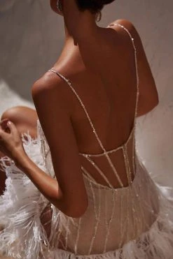 Sequined Patchwork Glamorous Feather Hem Mini Dress -Clothing-PrettyTina H23041122 WH 4