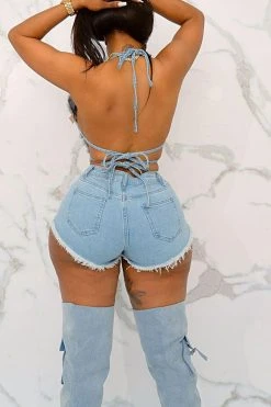 Butterfly-Shaped Rhinestone Trim Hot Denim Pant Suit -Clothing-PrettyTina H23041925 BL 6