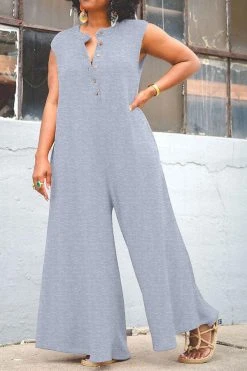 Solid Color Relaxed Wide Leg Jumpsuit -Clothing-PrettyTina H23041934 AS 1