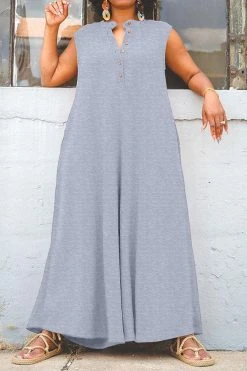 Solid Color Relaxed Wide Leg Jumpsuit -Clothing-PrettyTina H23041934 AS 2