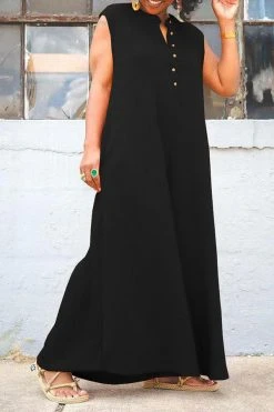 Solid Color Relaxed Wide Leg Jumpsuit -Clothing-PrettyTina H23041934 BK 3