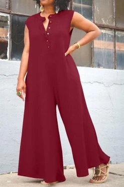 Solid Color Relaxed Wide Leg Jumpsuit -Clothing-PrettyTina H23041934 WR 1