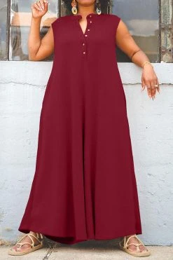 Solid Color Relaxed Wide Leg Jumpsuit -Clothing-PrettyTina H23041934 WR 2