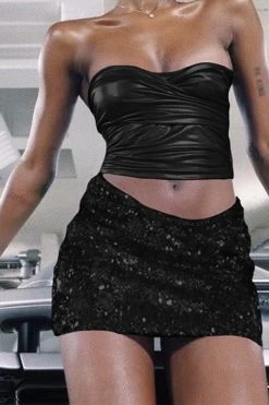 Metallic Hot Strappy Sequined Dress Suit -Clothing-PrettyTina H23041995 BK 2