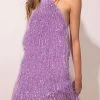 Solid Color Smart Halter Collar Tassel Mini Dress