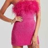 Sequined Romantic Feather Design Mini Dress