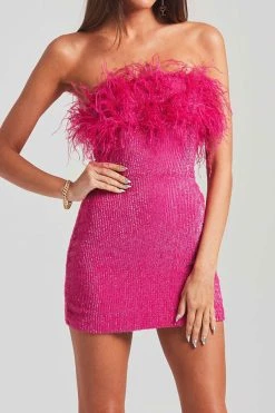 Sequined Romantic Feather Design Mini Dress