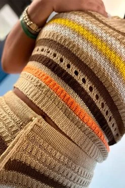 Rainbow Striped On-trend Knitted Pant Suit -Clothing-PrettyTina H23042461 BR 3