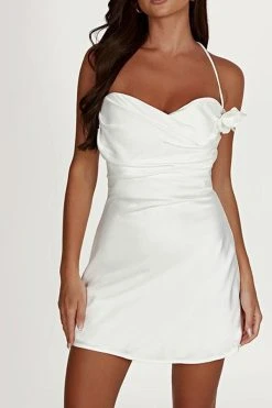 3D Flower Decor Elegant Halter Collar Mini Dress 7 3D Flower Decor Elegant Halter Collar Mini Dress -Clothing-PrettyTina H23050502 WH 3