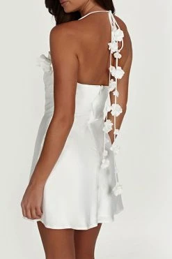 3D Flower Decor Elegant Halter Collar Mini Dress 9 3D Flower Decor Elegant Halter Collar Mini Dress -Clothing-PrettyTina H23050502 WH 5