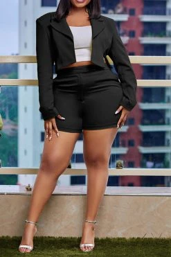 Solid Color Notched Lapel Feminine Pant Suit -Clothing-PrettyTina H23050509 BK 1