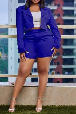 Solid Color Notched Lapel Feminine Pant Suit -Clothing-PrettyTina H23050509 BL 1