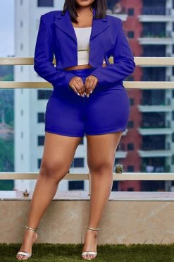 Solid Color Notched Lapel Feminine Pant Suit -Clothing-PrettyTina H23050509 BL 2