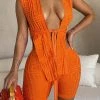 Towel Texture Kitsch Lace-Up Irregular Pant Suit