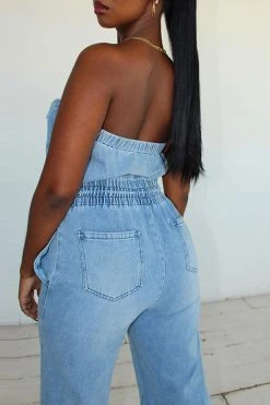 Solid Color Stylish Bandeau Denim Jumpsuit -Clothing-PrettyTina H23050543 BL 5