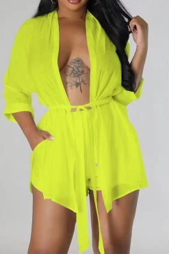 Solid Color Casual Lace-Up Pant Suit 14 Solid Color Casual Lace-Up Pant Suit -Clothing-PrettyTina H23051007 YE 3