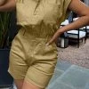 Solid Color Casual Multi Pocket Romper