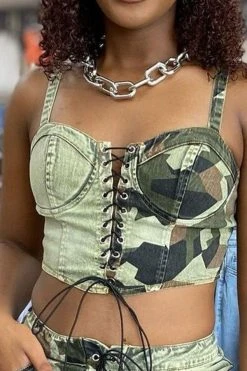 Color Block Camouflage Urban Strappy Camisole