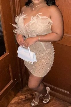 Feather Decor Luxe Rhinestone Mini Dress -Clothing-PrettyTina H23051813 AP 3