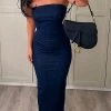 Solid Color Flattering Split Back Denim Midi Dress