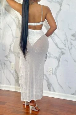 Rhinestone Kitsch See-Through High Split Skirt Suit -Clothing-PrettyTina H23051849 WH 3